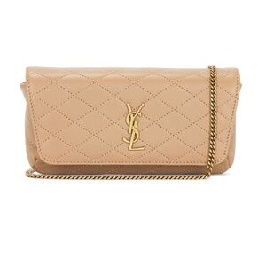Yves Saint Laurent Beige Quilted Clutch with Gold Chain